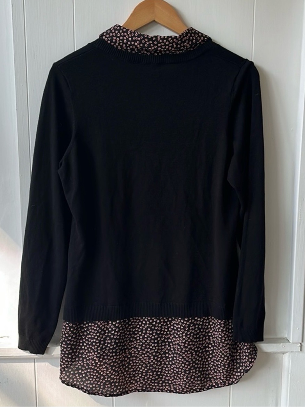 Black Layered-Look twofer Sweater-Blouse Combo Top - Picture 6 of 8